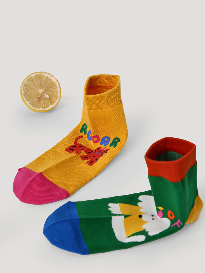 LL Socks Women Ankle Socks Magic Wonderland Cartoon Animal Letter Socks 5 Pairs