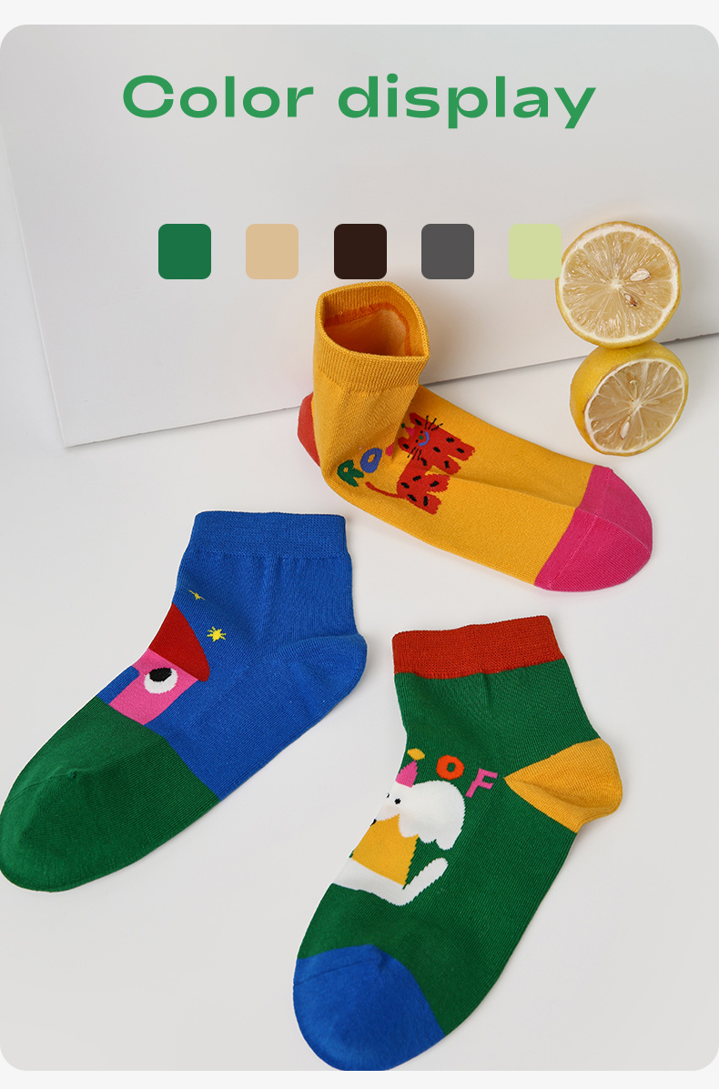 LL Socks Women Ankle Socks Magic Wonderland Cartoon Animal Letter Socks 5 Pairs