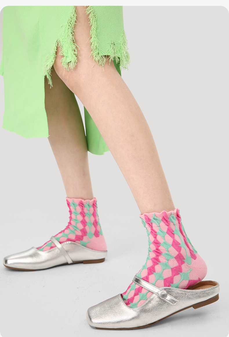 LL Socks Women Ankle Socks Moonlight in Full Cup Retro Embossed Flower Socks 5 Pairs
