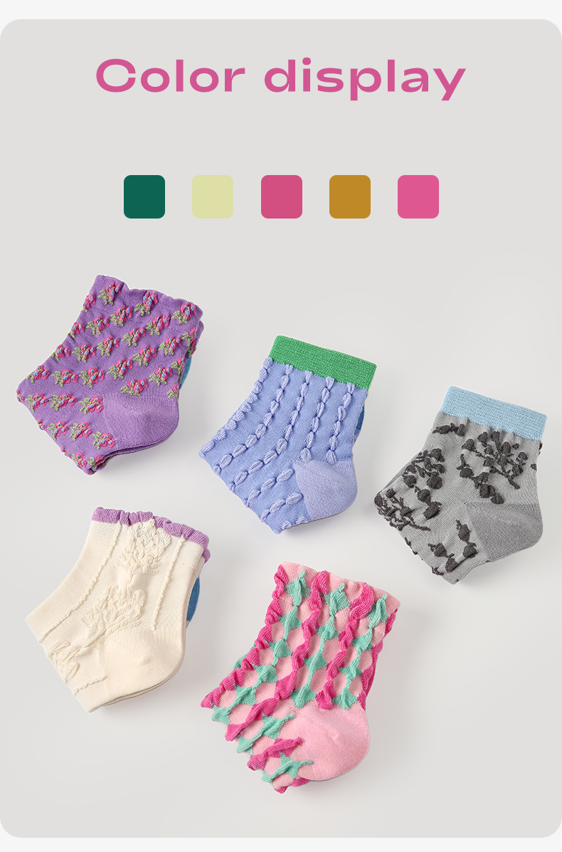 LL Socks Women Ankle Socks Moonlight in Full Cup Retro Embossed Flower Socks 5 Pairs
