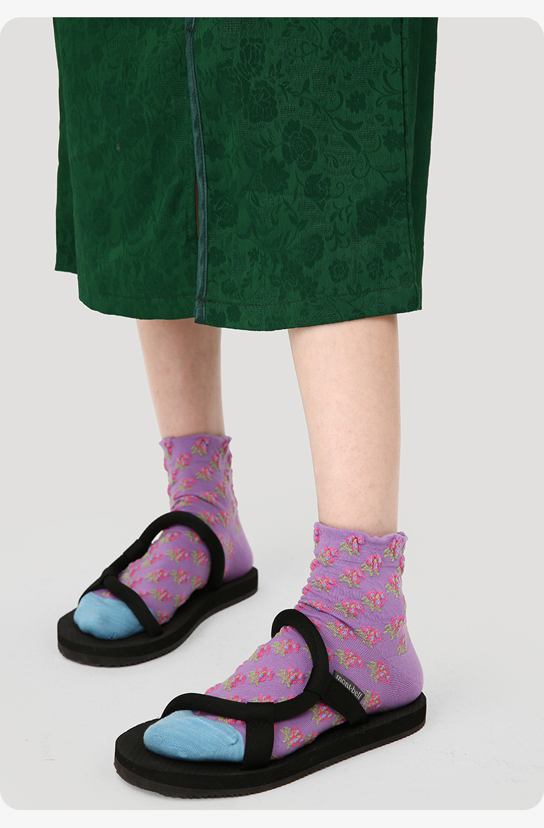 LL Socks Women Ankle Socks Moonlight in Full Cup Retro Embossed Flower Socks 5 Pairs