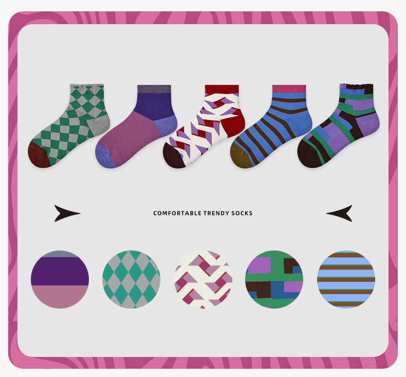 LL Socks Women Ankle Socks Moonlit Old Mountain Geometry Colourful Socks 5 Pairs
