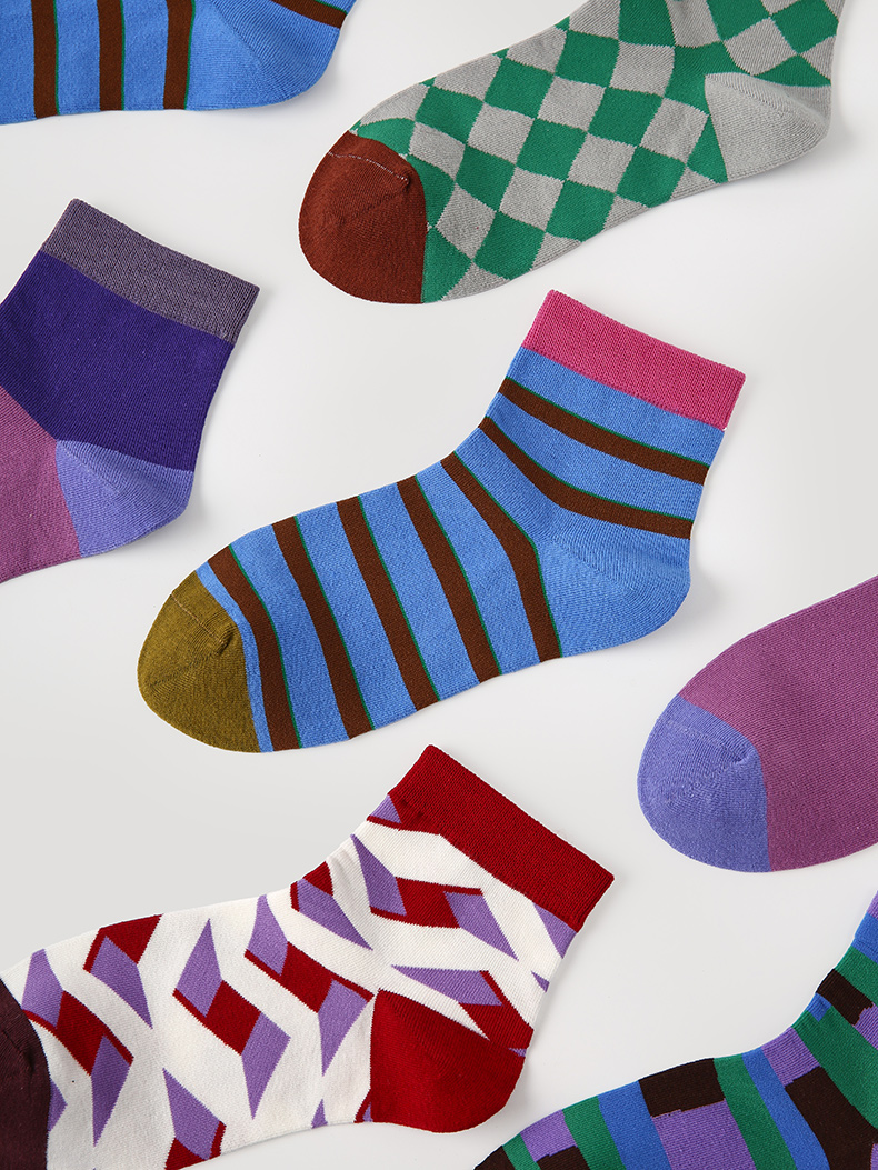 LL Socks Women Ankle Socks Moonlit Old Mountain Geometry Colourful Socks 5 Pairs