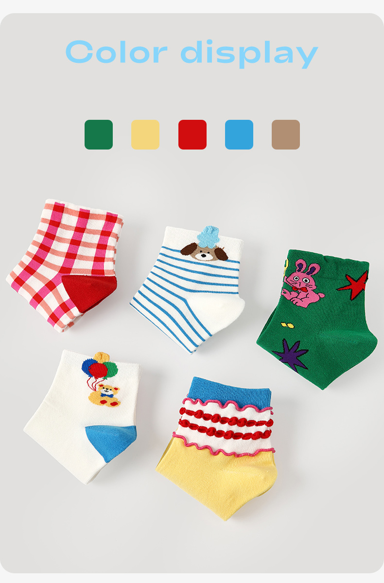 LL Socks Women Ankle Socks Summer Parade Cute Cartoon Animal Socks 5 Pairs