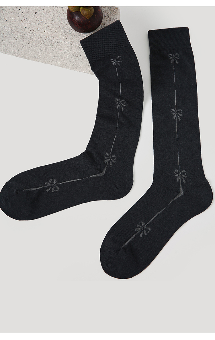 LL Socks Women Black Crew Socks Moonlight Etchings Bow Tie Unique Socks 1 Pairs