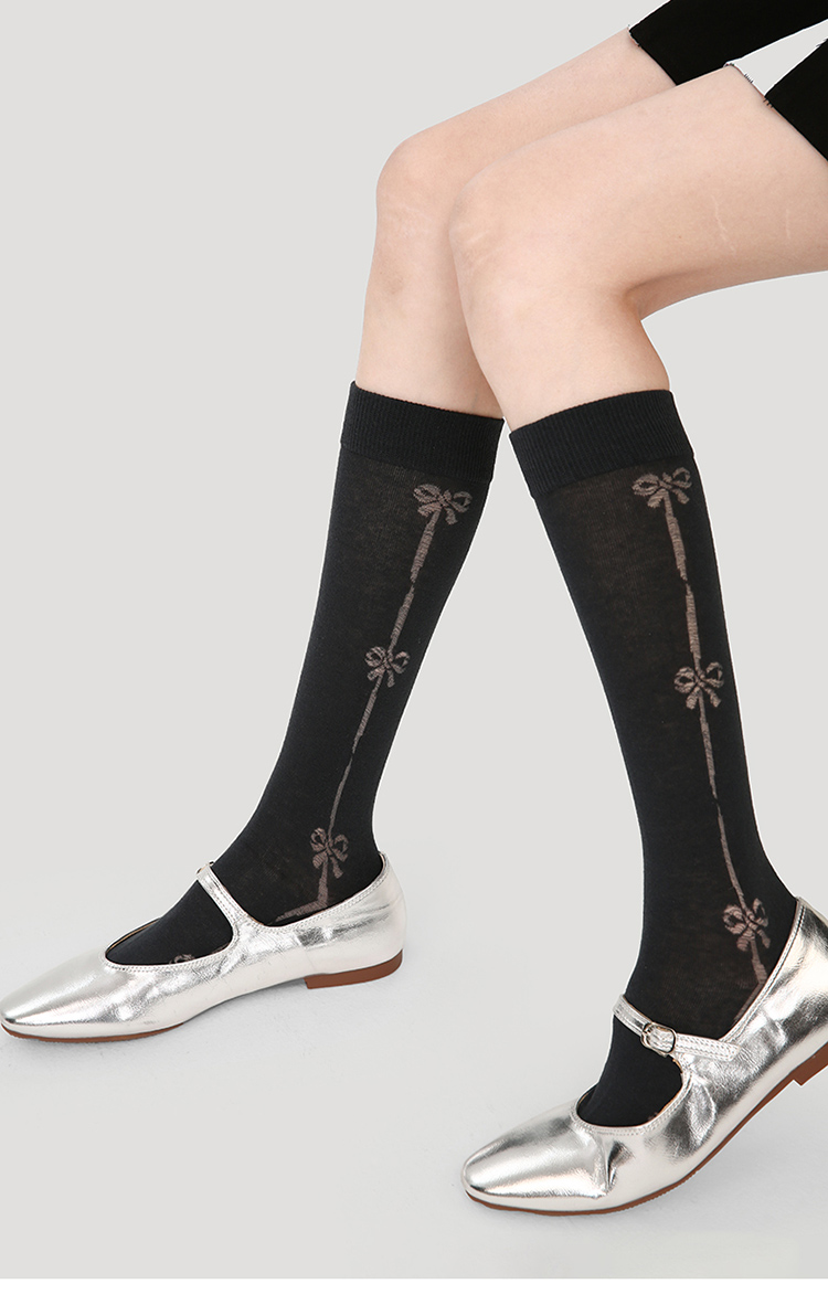 LL Socks Women Black Crew Socks Moonlight Etchings Bow Tie Unique Socks 1 Pairs