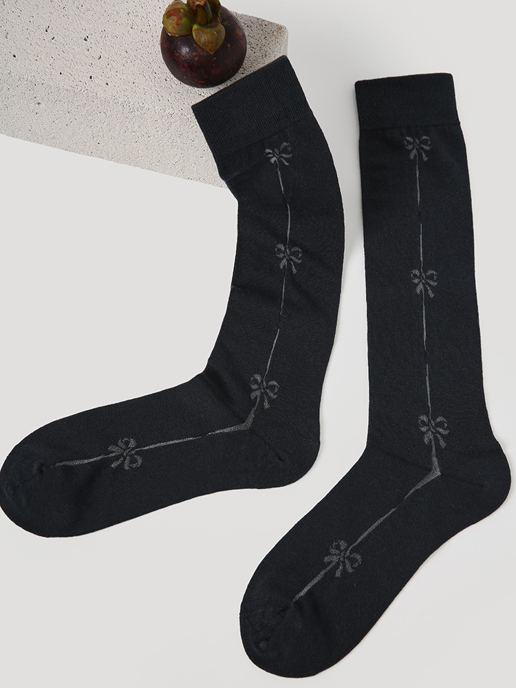 LL Socks Women Black Crew Socks Moonlight Etchings Bow Tie Unique Socks 1 Pairs