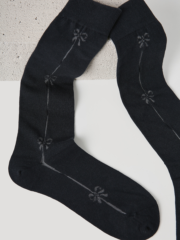 LL Socks Women Black Crew Socks Moonlight Etchings Bow Tie Unique Socks 1 Pairs