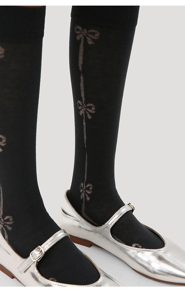 LL Socks Women Black Crew Socks Moonlight Etchings Bow Tie Unique Socks 1 Pairs