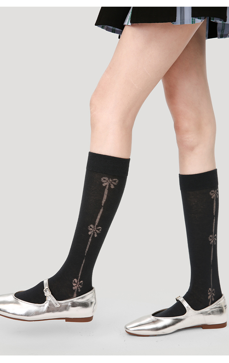 LL Socks Women Black Crew Socks Moonlight Etchings Bow Tie Unique Socks 1 Pairs