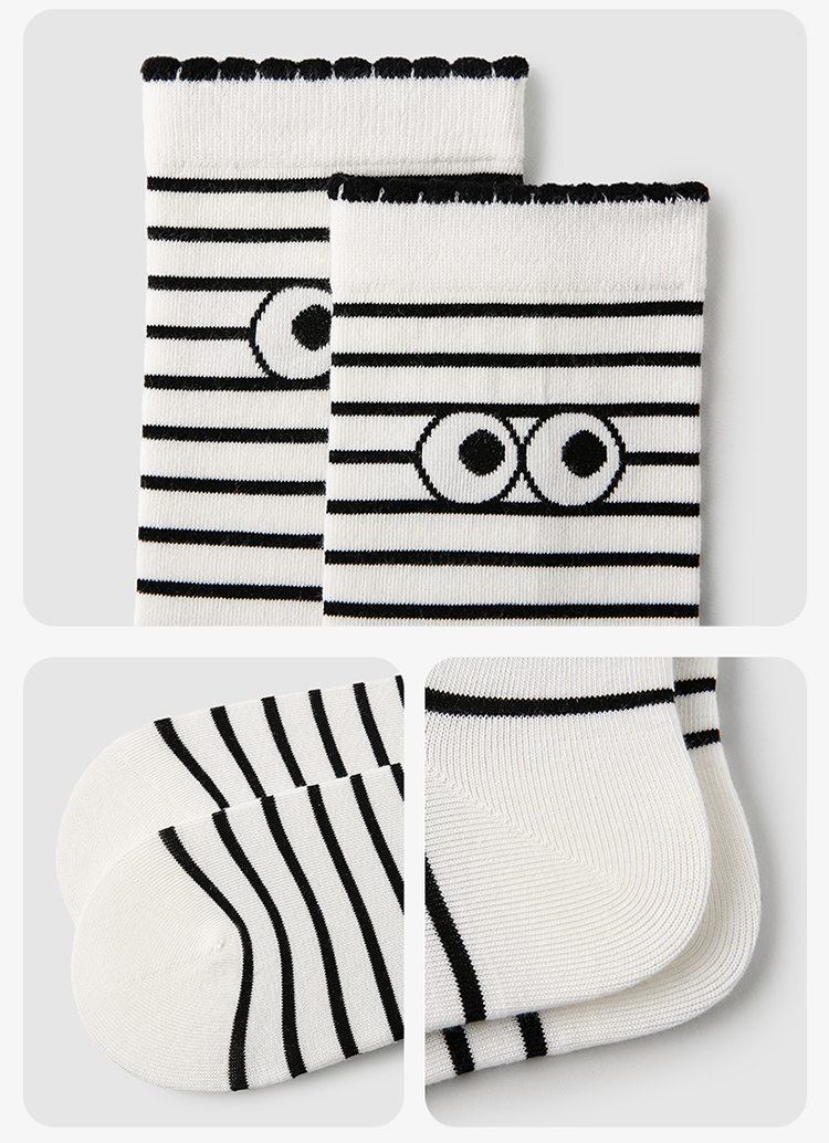 LL Socks Women Crew Socks Black and White Classic Ruffle Turn-cuff Letter Socks 5 Pairs