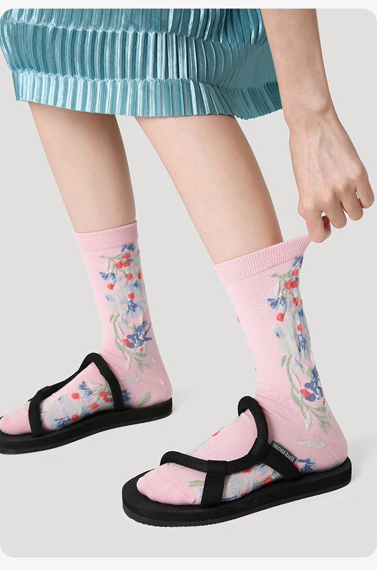 LL Socks Women Crew Socks Butterflies in Bamboo Grove Plant Embroidered Embossed Socks 5 Pairs
