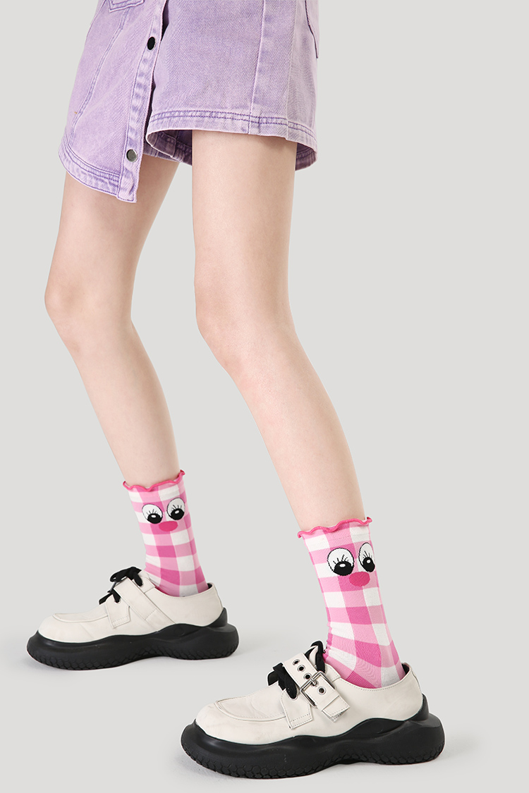 LL Socks Women Crew Socks Cherry Sweet Beans Ruffle Turn-Cuff Polka Dot Socks 5 Pairs