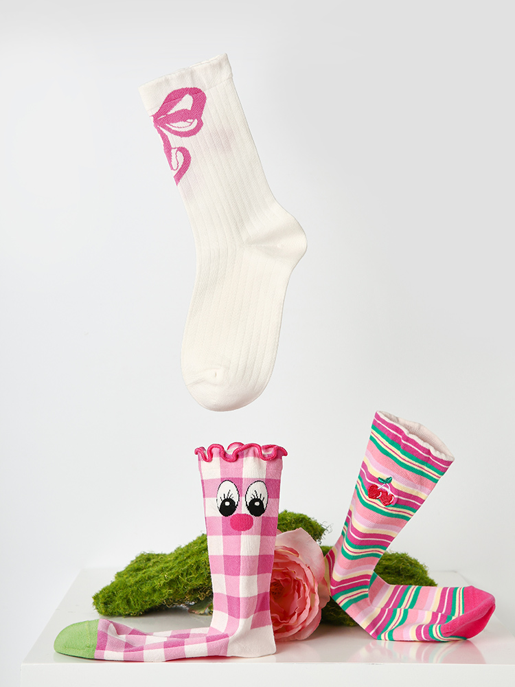 LL Socks Women Crew Socks Cherry Sweet Beans Ruffle Turn-Cuff Polka Dot Socks 5 Pairs