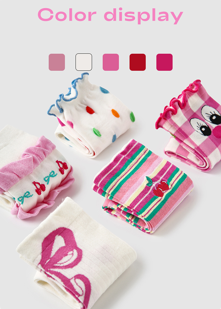 LL Socks Women Crew Socks Cherry Sweet Beans Ruffle Turn-Cuff Polka Dot Socks 5 Pairs