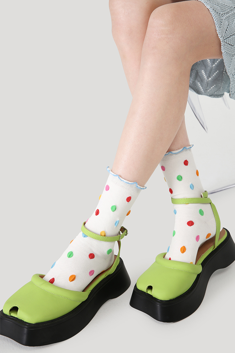 LL Socks Women Crew Socks Cherry Sweet Beans Ruffle Turn-Cuff Polka Dot Socks 5 Pairs