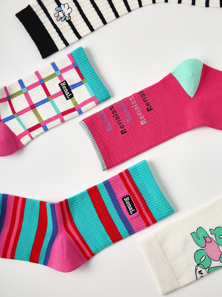 LL Socks Women Crew Socks Colorful Magic Stripes Letter Best girlfriend Socks 5 Pairs
