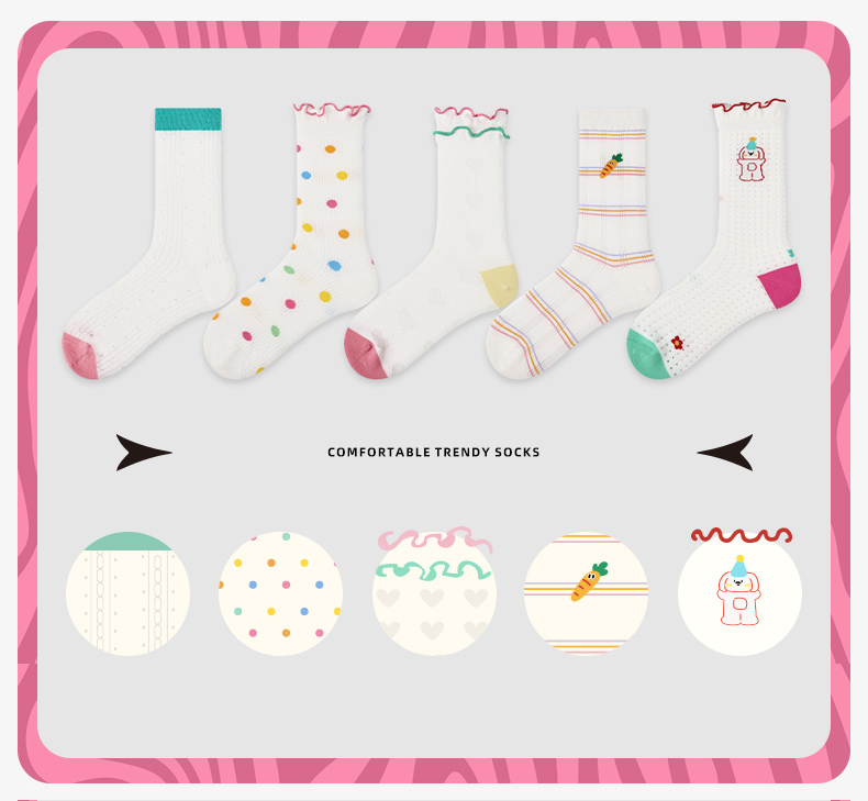 LL Socks Women Crew Socks Colorful Mood Food Polka Dot Socks 5 Pairs
