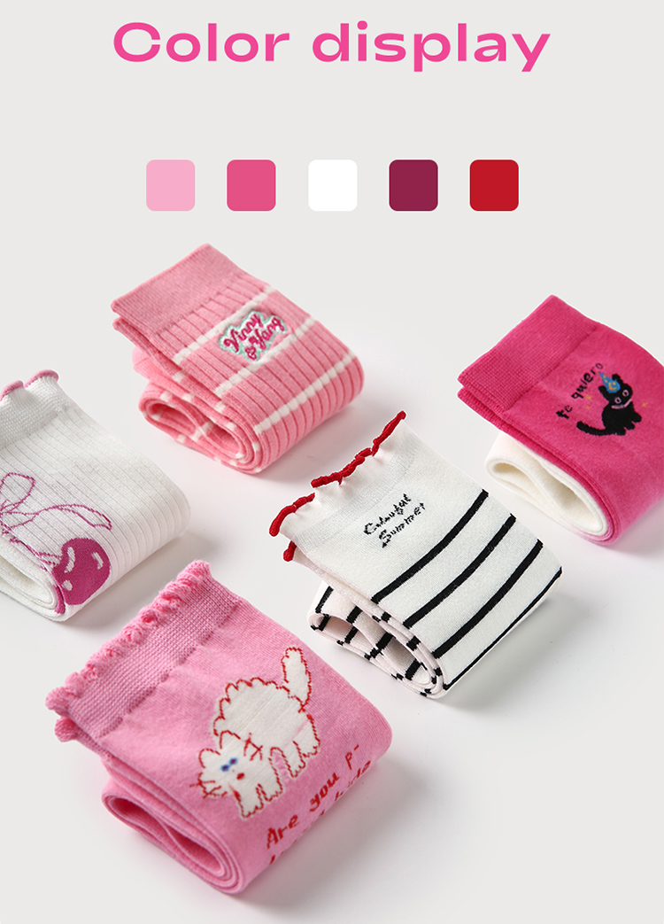 LL Socks Women Crew Socks Dreamy Diary Pink Animal Letter Socks 5 Pairs