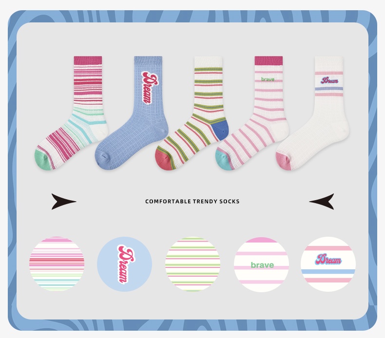 LL Socks Women Crew Socks Everyone Loves Summer Stripes Letter Couple Socks 5 Pairs