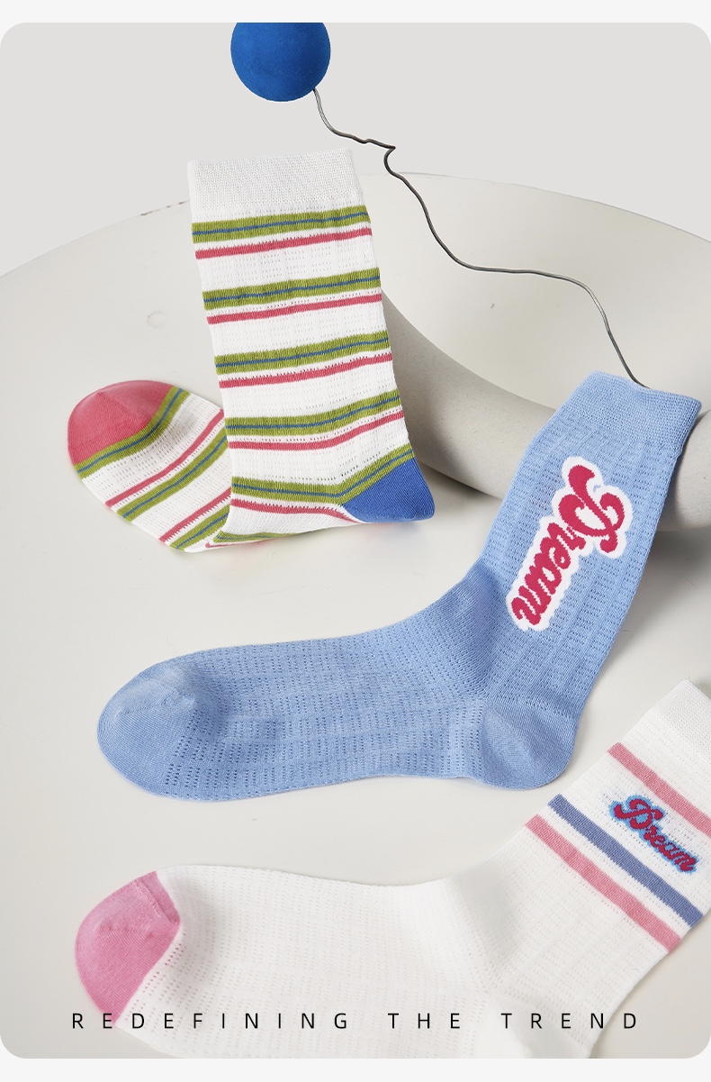 LL Socks Women Crew Socks Everyone Loves Summer Stripes Letter Couple Socks 5 Pairs