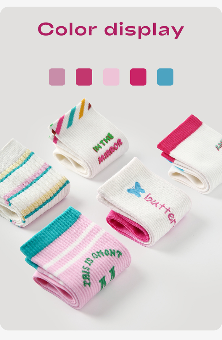 LL Socks Women Crew Socks Fleeting Moment of Light Colourful Letter Socks 5 Pairs