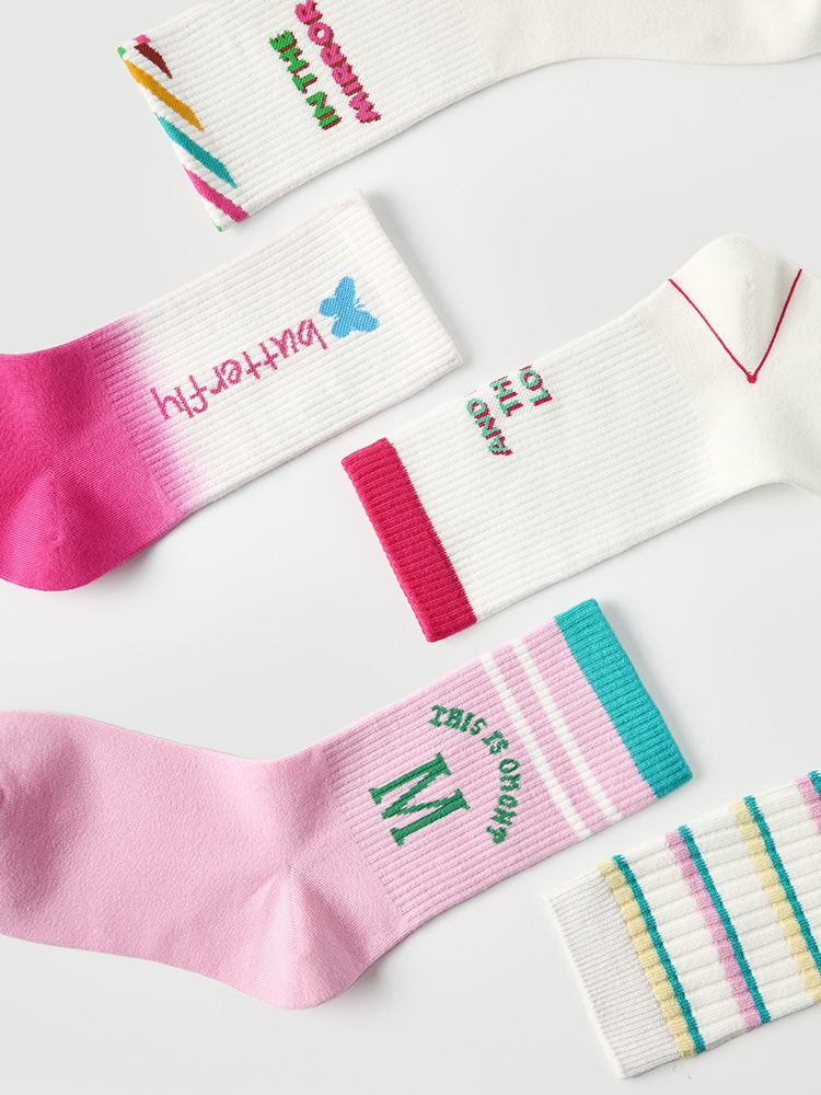 LL Socks Women Crew Socks Fleeting Moment of Light Colourful Letter Socks 5 Pairs