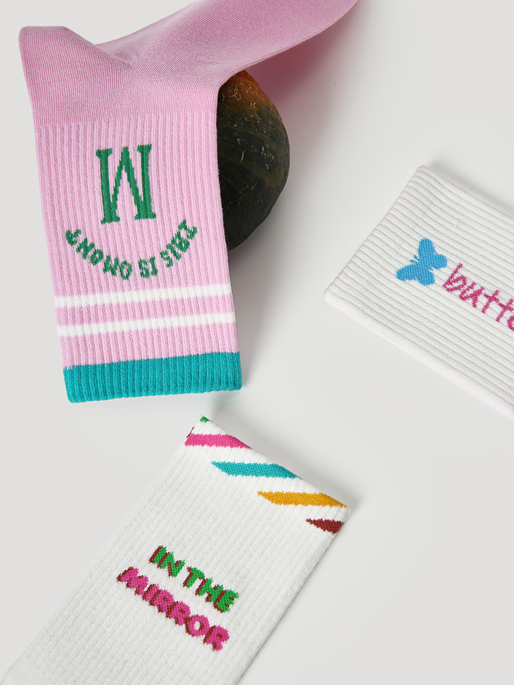 LL Socks Women Crew Socks Fleeting Moment of Light Colourful Letter Socks 5 Pairs