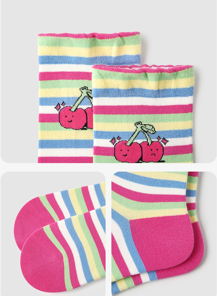 LL Socks Women Crew Socks Flower Among Small Fruits Floral Pattern Plaid Socks 5 Pairs