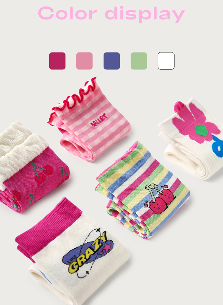LL Socks Women Crew Socks Flower Among Small Fruits Floral Pattern Plaid Socks 5 Pairs