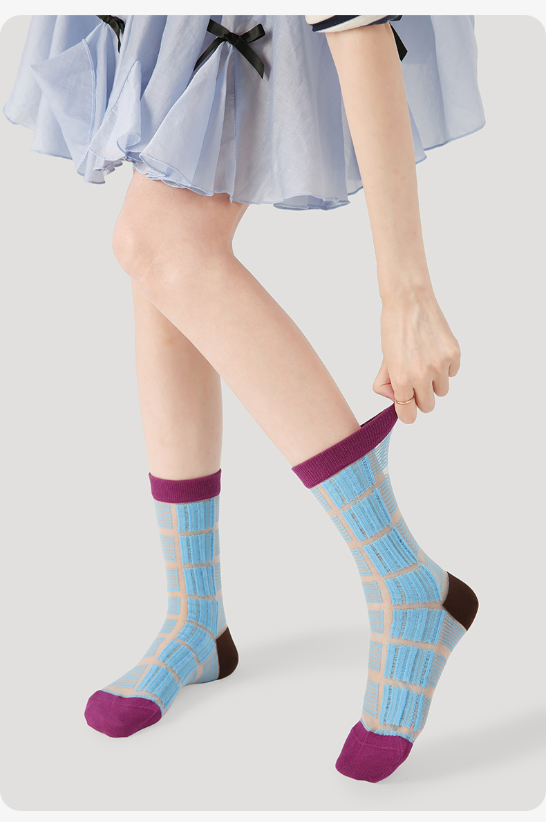 LL Socks Women Crew Socks Galactic Memoirs Fashion Stripes Hollow Socks 5 Pairs
