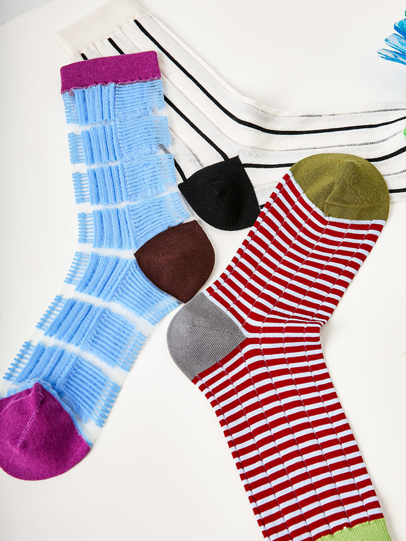 LL Socks Women Crew Socks Galactic Memoirs Fashion Stripes Hollow Socks 5 Pairs