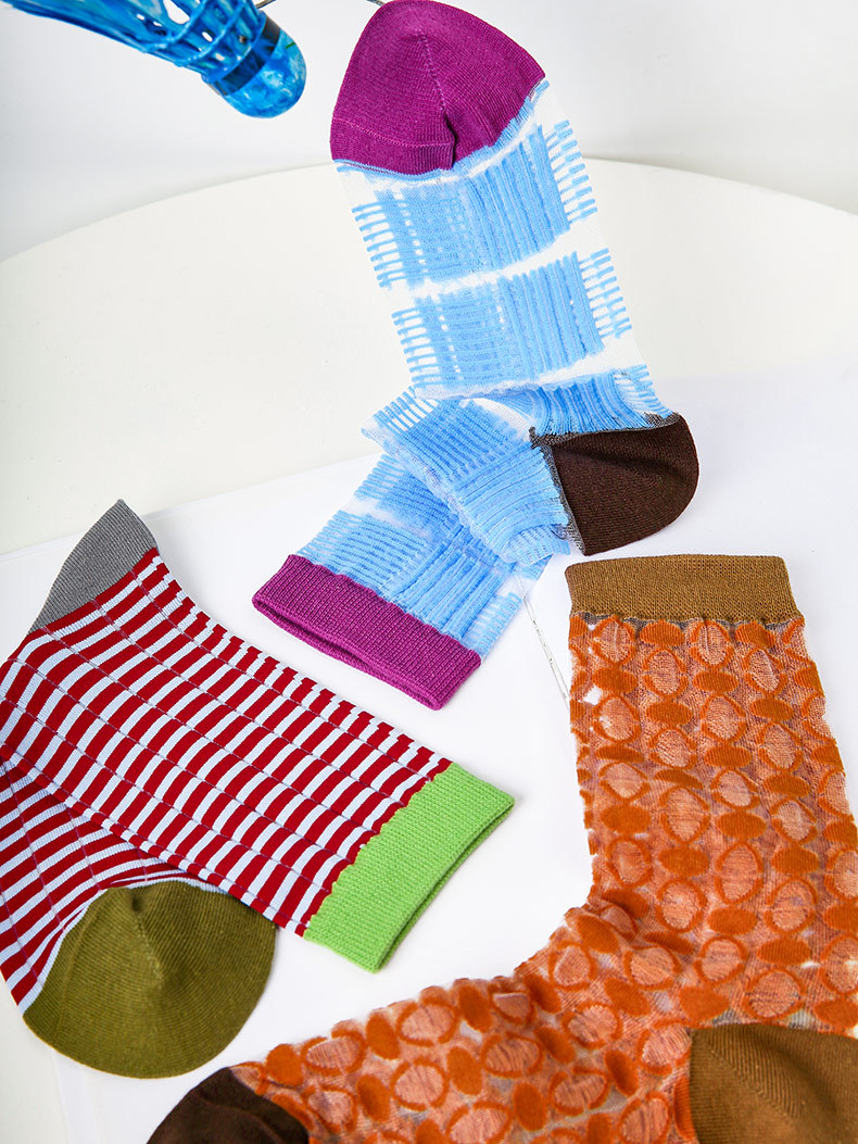 LL Socks Women Crew Socks Galactic Memoirs Fashion Stripes Hollow Socks 5 Pairs