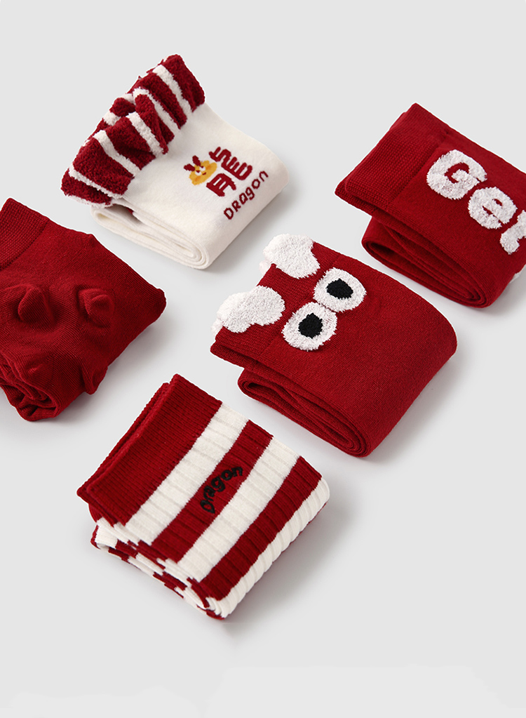 LL Socks Women Crew Socks Happy Dragon Red Animal Socks 5 Pairs