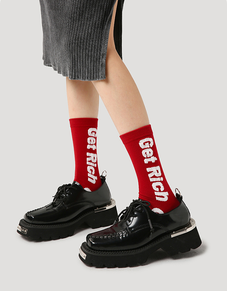 LL Socks Women Crew Socks Happy Dragon Red Animal Socks 5 Pairs