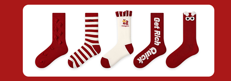 LL Socks Women Crew Socks Happy Dragon Red Animal Socks 5 Pairs