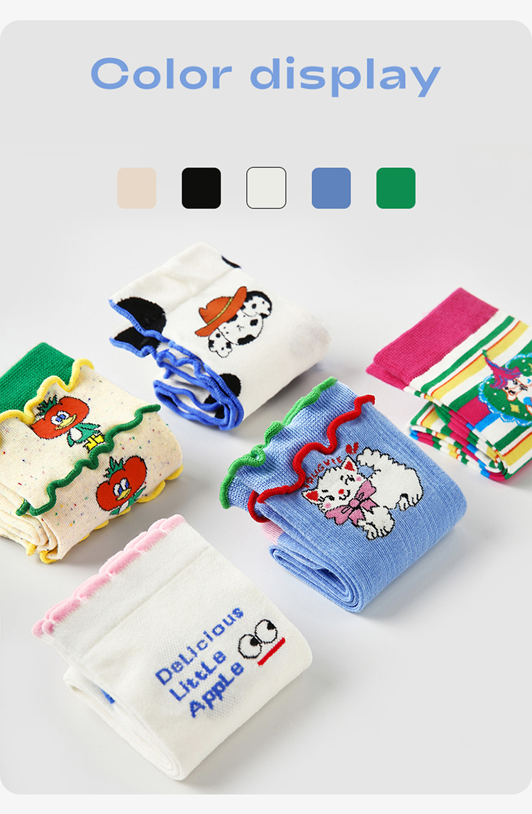 LL Socks Women Crew Socks Happy Notes Cute Cartoon Stripes Socks 5 Pairs
