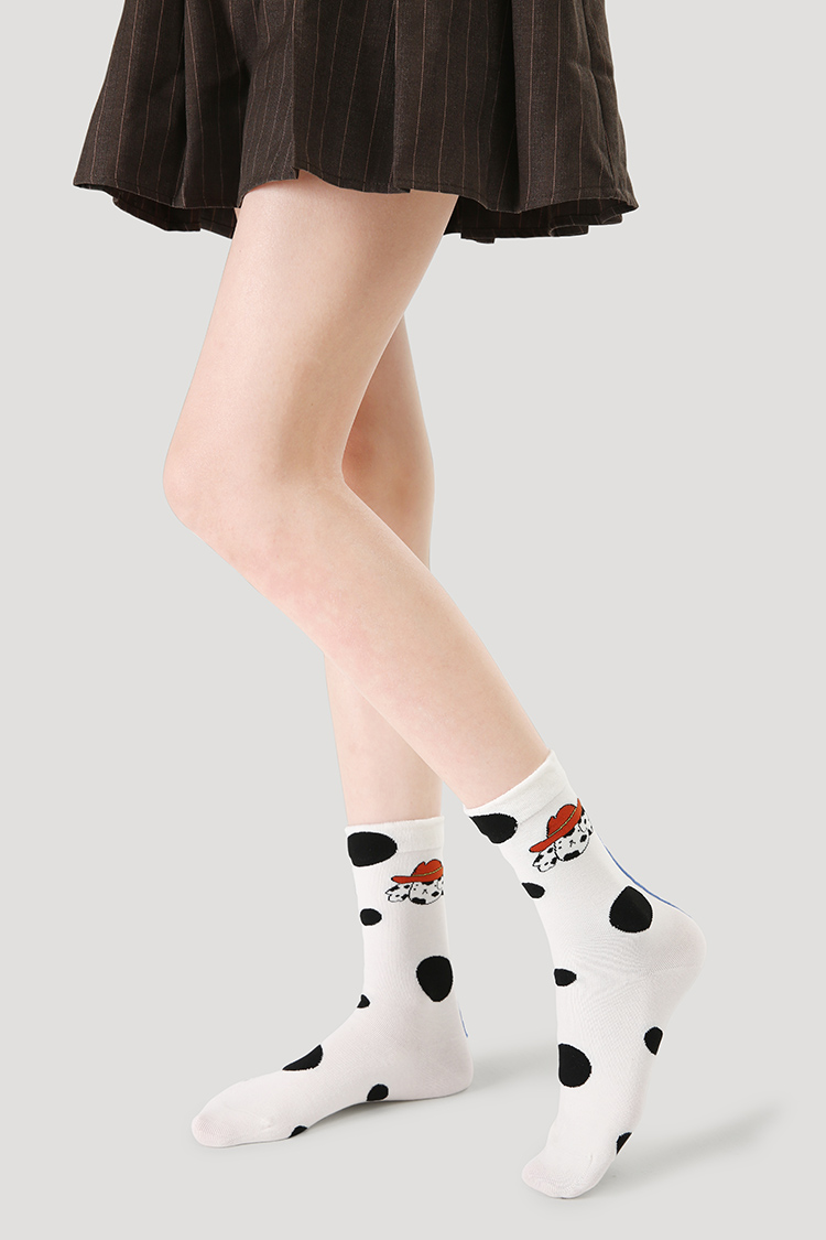 LL Socks Women Crew Socks Happy Notes Cute Cartoon Stripes Socks 5 Pairs
