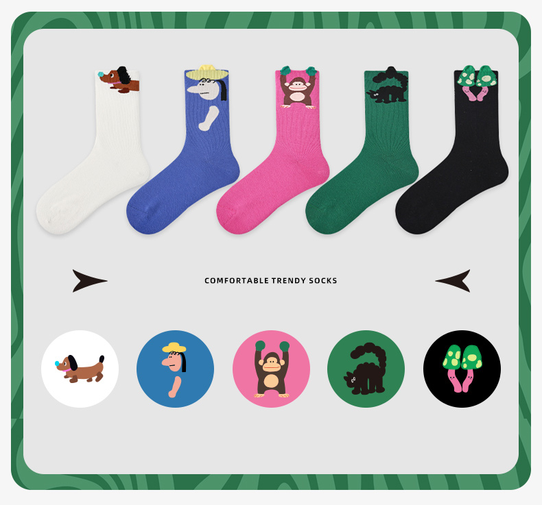 LL Socks Women Crew Socks Hold My Hand Cartoon Fun Colourful Socks 5 Pairs