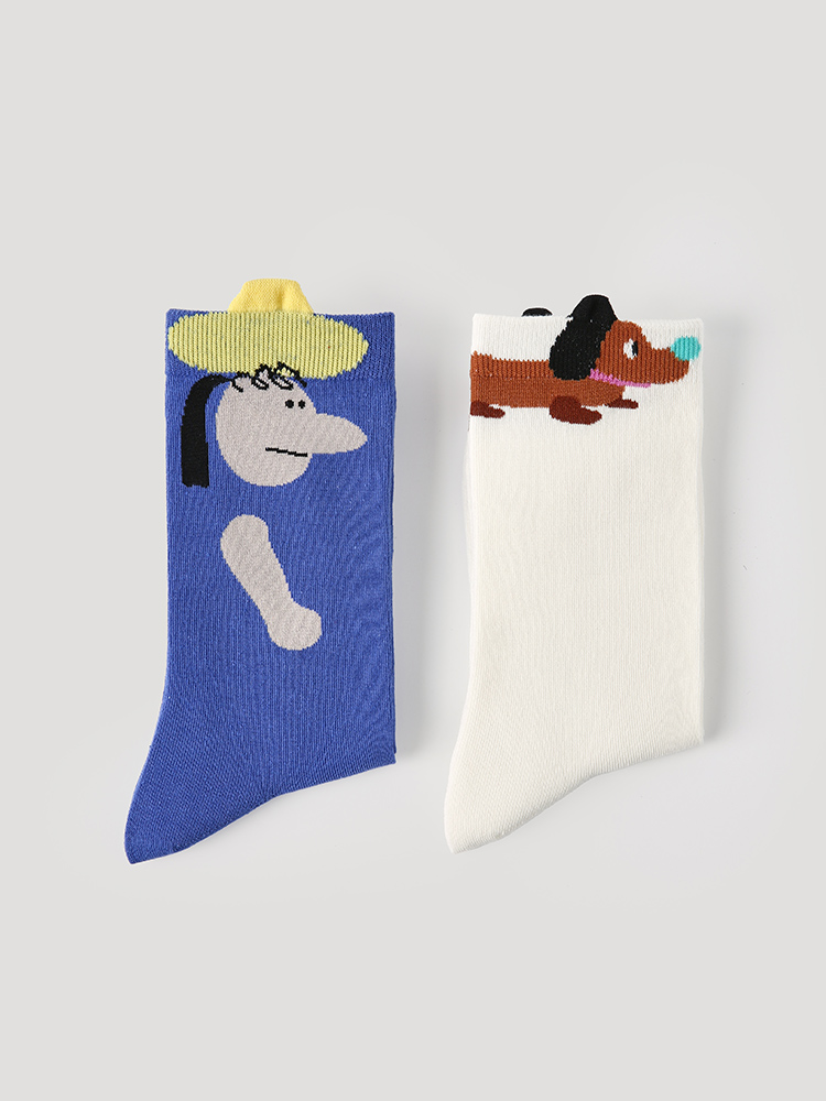 LL Socks Women Crew Socks Hold My Hand Cartoon Fun Colourful Socks 5 Pairs