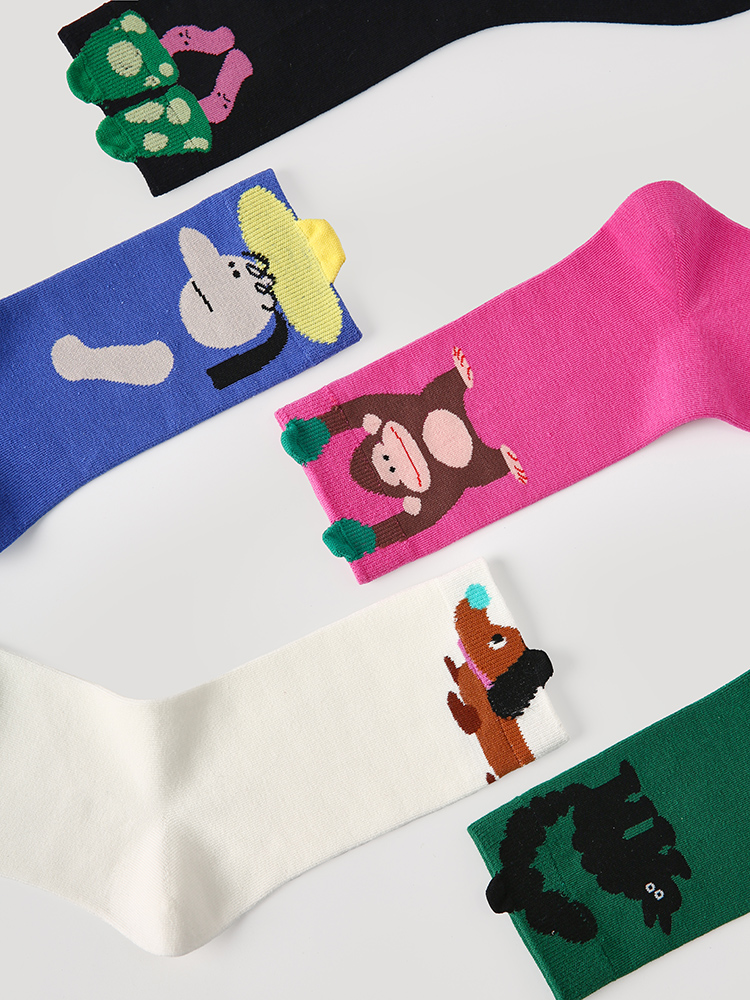 LL Socks Women Crew Socks Hold My Hand Cartoon Fun Colourful Socks 5 Pairs