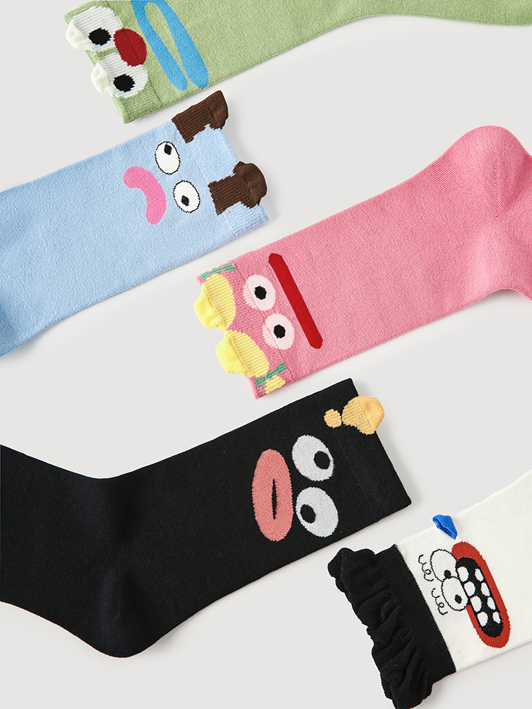 LL Socks Women Crew Socks Joy Supreme Best Fun Colorful Socks 5 Pairs