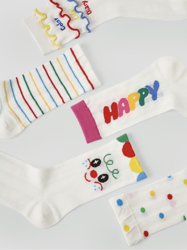 LL Socks Women Crew Socks Jumping Candies Letter Stripes Colourful Socks 5 Pairs