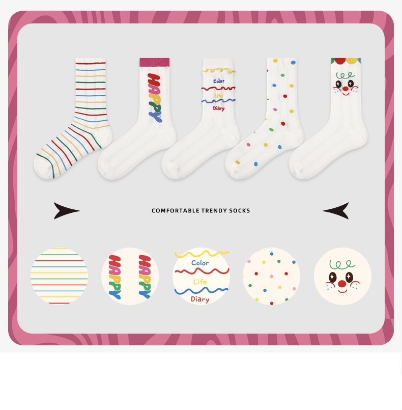 LL Socks Women Crew Socks Jumping Candies Letter Stripes Colourful Socks 5 Pairs
