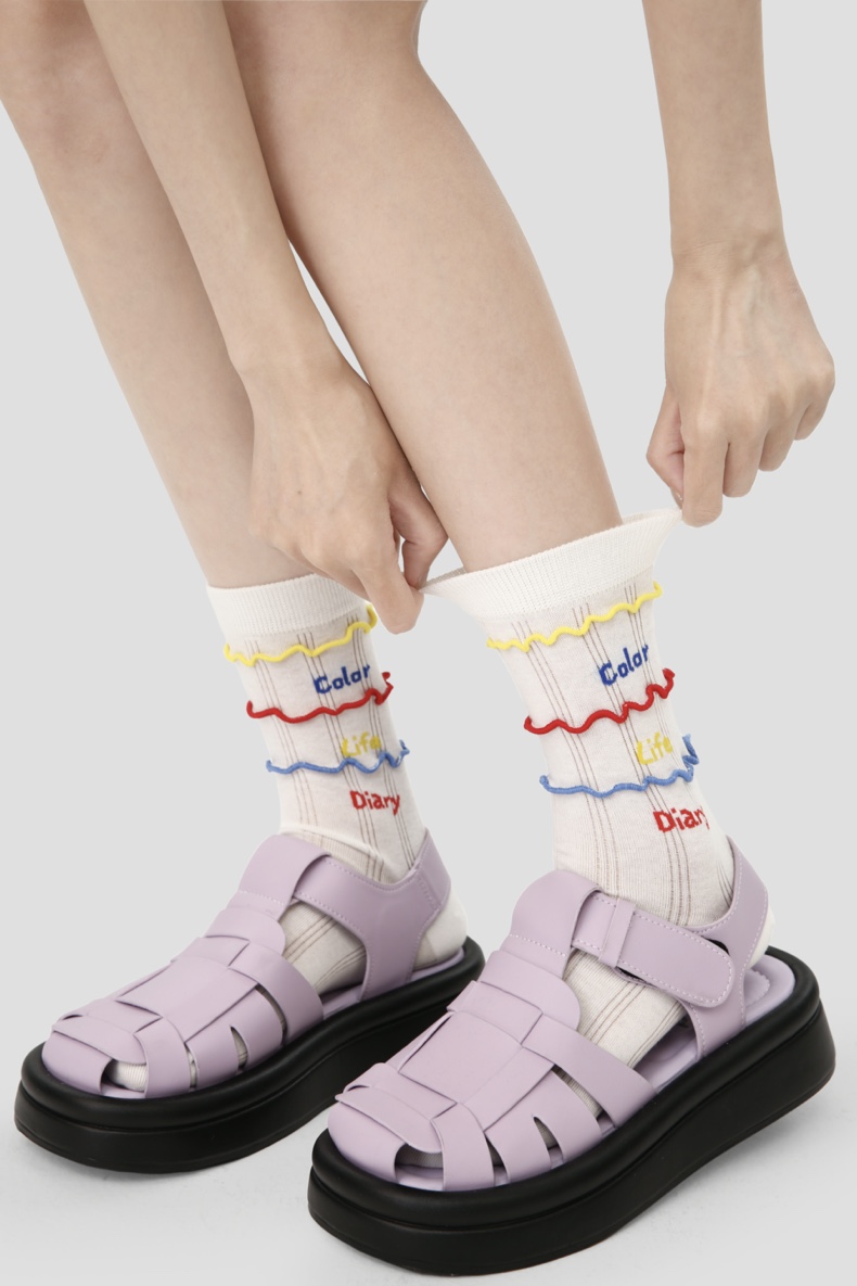 LL Socks Women Crew Socks Jumping Candies Letter Stripes Colourful Socks 5 Pairs