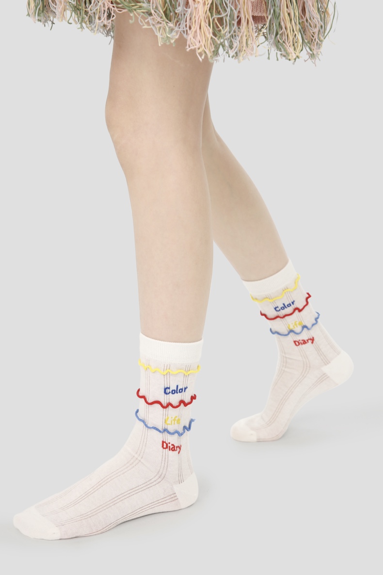 LL Socks Women Crew Socks Jumping Candies Letter Stripes Colourful Socks 5 Pairs
