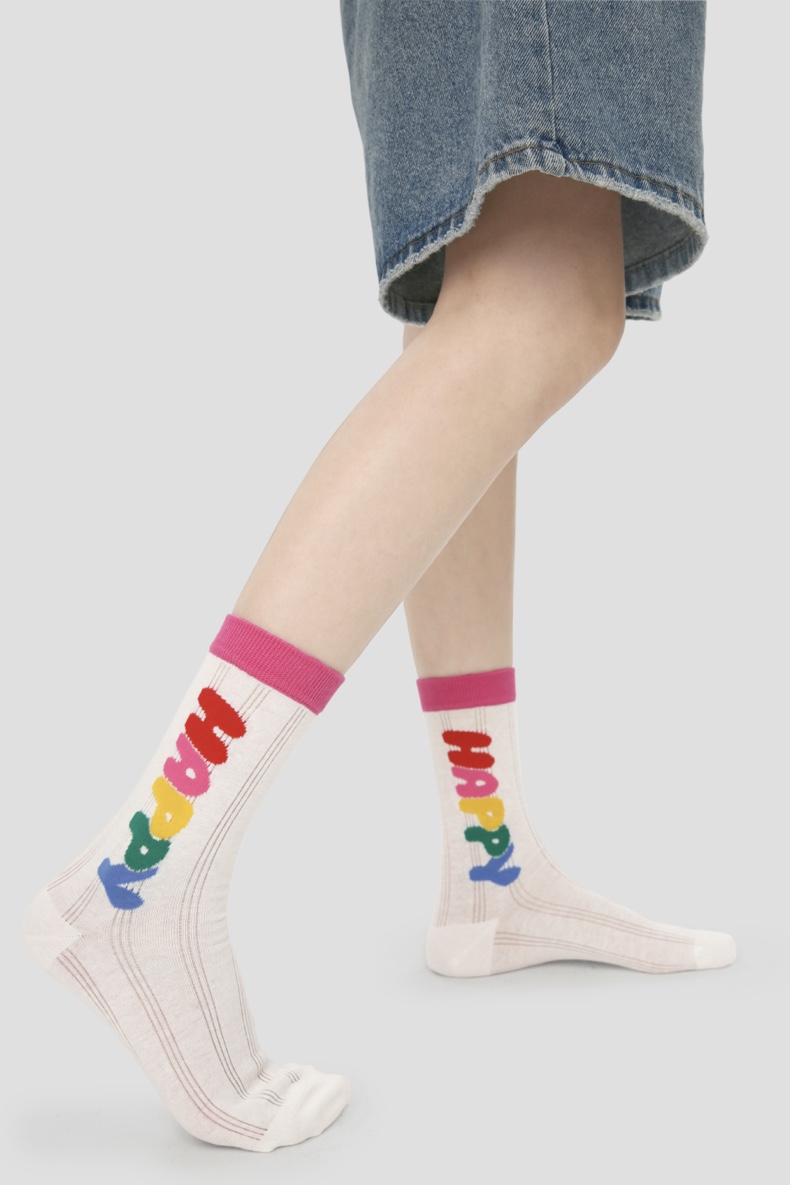 LL Socks Women Crew Socks Jumping Candies Letter Stripes Colourful Socks 5 Pairs