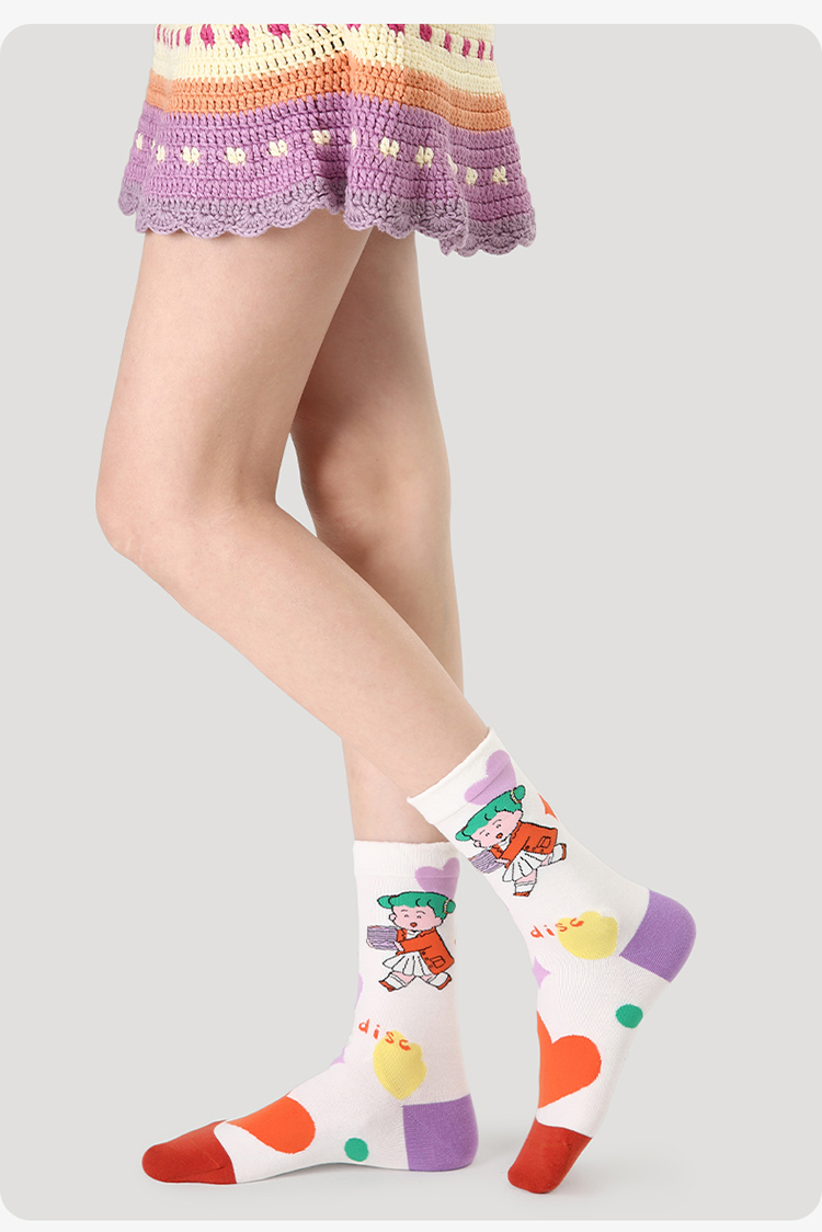 LL Socks Women Crew Socks Life Tunes Character Scene Plaid Socks 5 Pairs