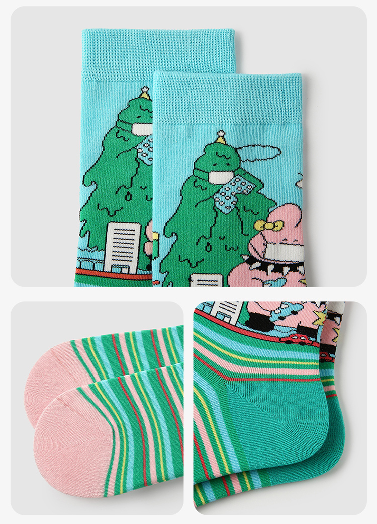 LL Socks Women Crew Socks Life Tunes Character Scene Plaid Socks 5 Pairs