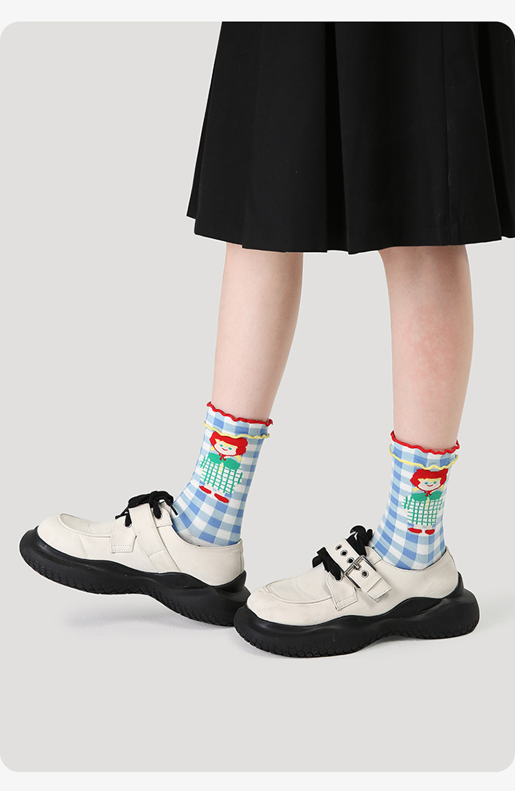 LL Socks Women Crew Socks Life Tunes Character Scene Plaid Socks 5 Pairs